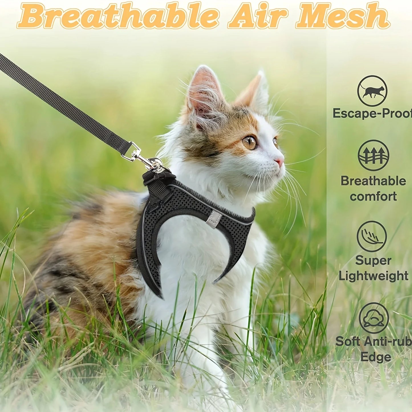 Escape-Proof Dog Harness and Leash Set with Reflective Strips