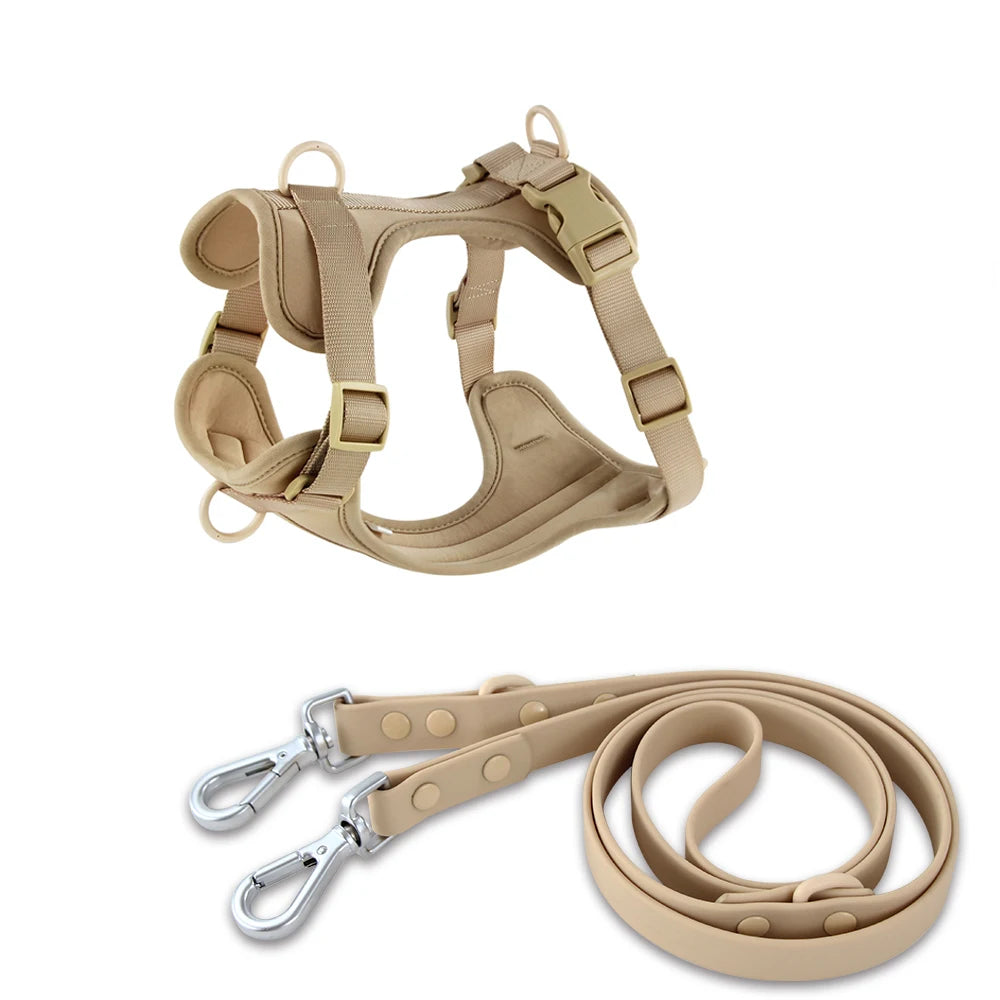 Double Dog Harness And Leash Set PVC Comfort Breathable Adjustable Chest Strap