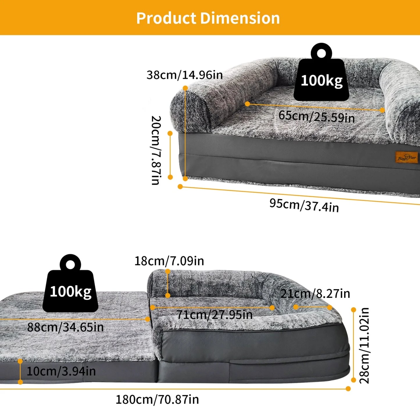 BINGOPAW Foldable Orthopedic Dog Bed With Plush Cushion Bolster
