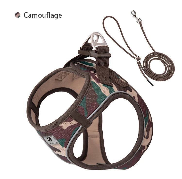 Dog Harness Leash Set Reflective Adjustable For Small Medium Dogs