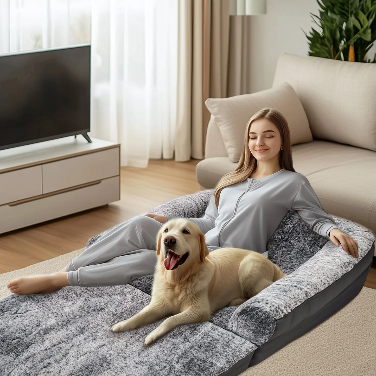BINGOPAW Foldable Orthopedic Dog Bed With Plush Cushion Bolster