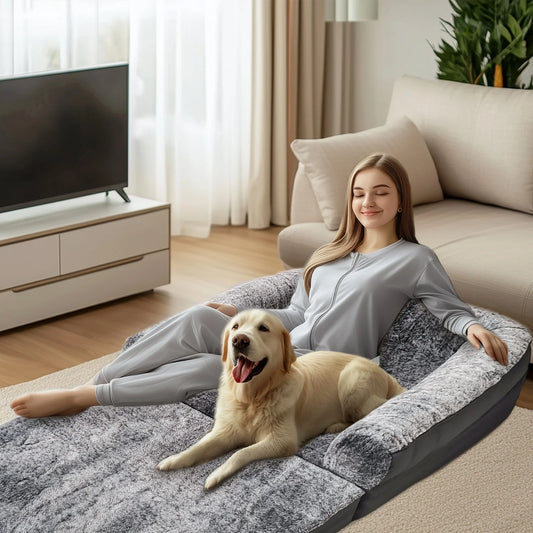 BINGOPAW Foldable Orthopedic Dog Bed With Plush Cushion Bolster