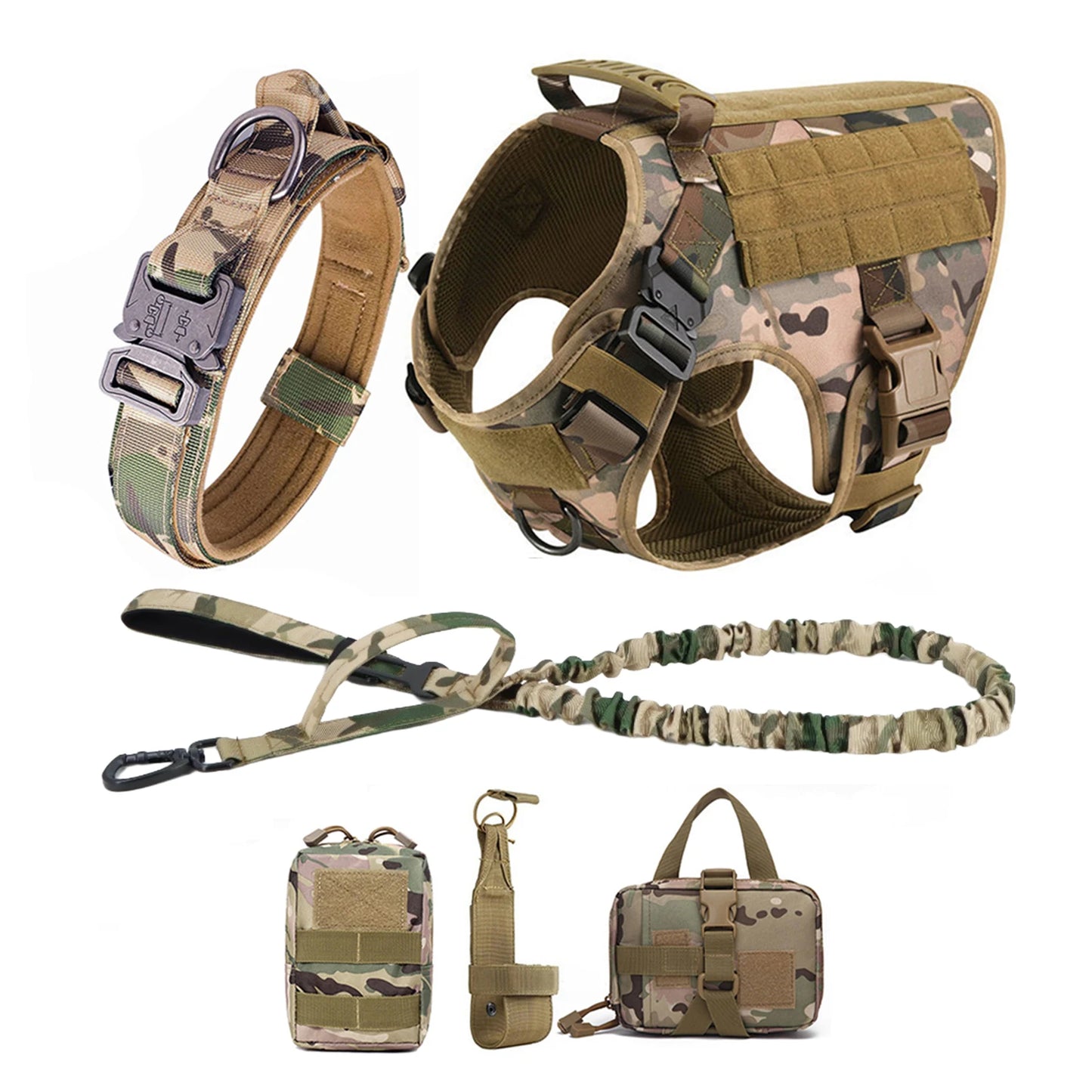 Nylon Tactical Dog Harness With Molle Pouches For Training And Walking