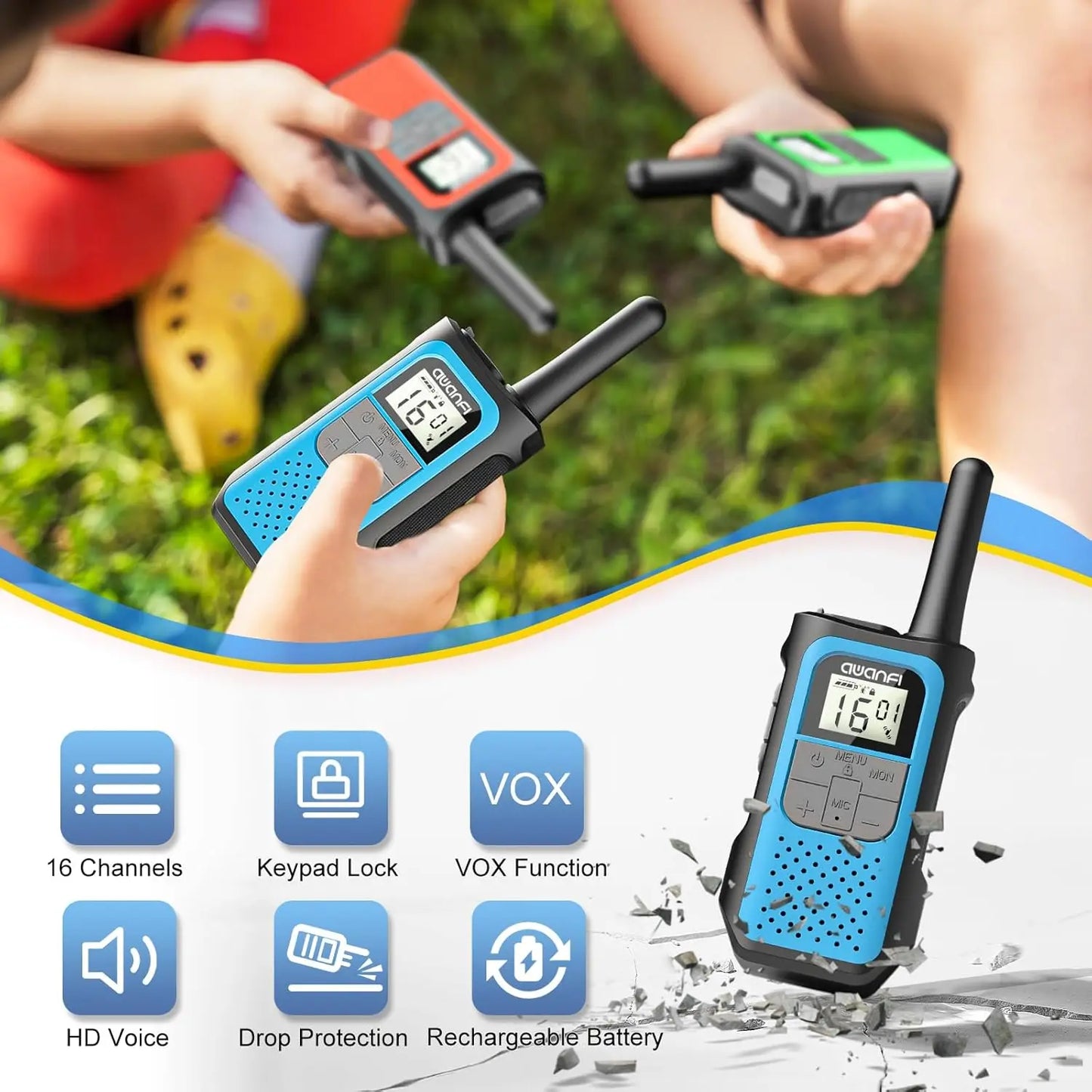 AWANFI Long-Range Walkie Talkies for Adults and Kids VOX