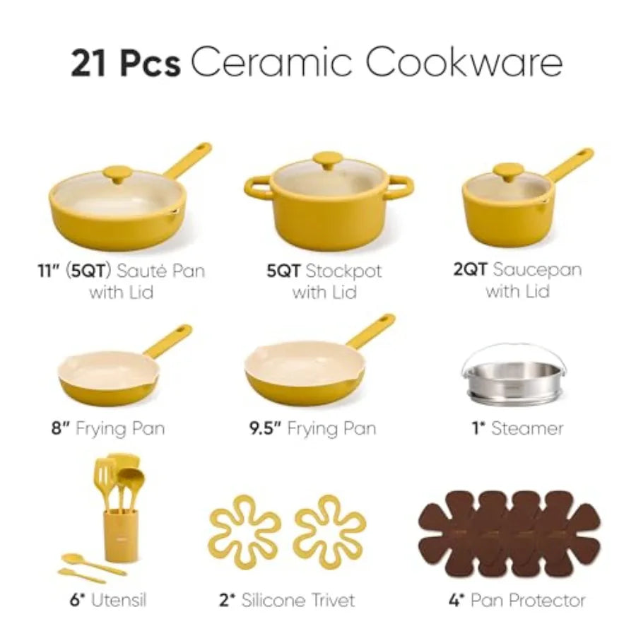21pcs Cookware Set Nonstick Pots and Pans Set, Ceramic Cookware Set Induction Cookware, Non toxic Healthy Non Stick Kitchen Coo