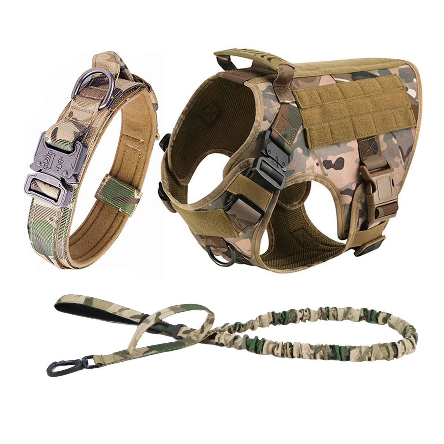 Nylon Tactical Dog Harness With Molle Pouches For Training And Walking