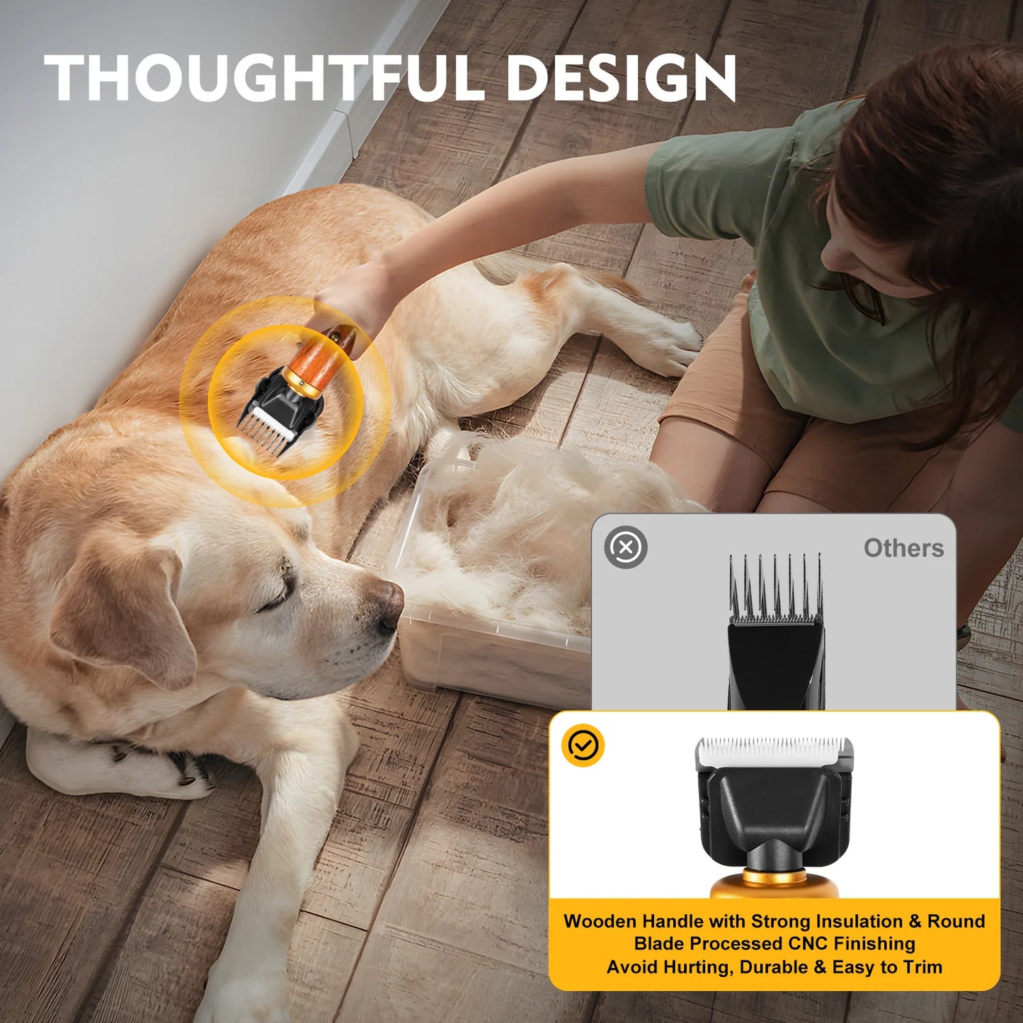 Bymaocar Electric Pet Clipper 55W Corded Low Noise With Wooden Handle US Plug