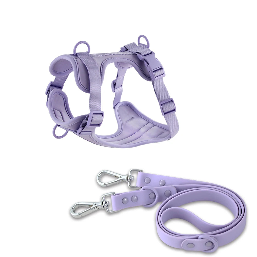 Double Dog Harness And Leash Set PVC Comfort Breathable Adjustable Chest Strap