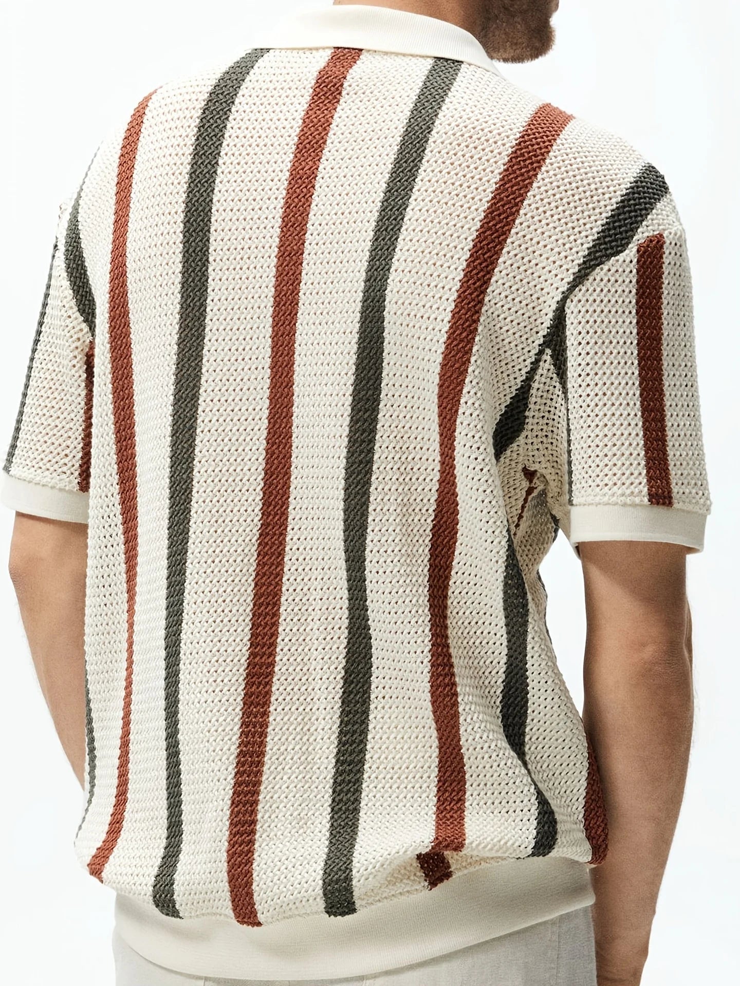 Men's Summer Knit Polo Shirt With Stripes And Contrast