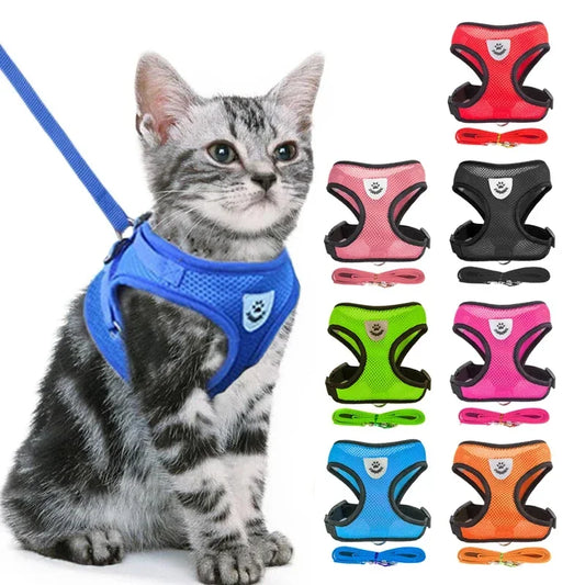 Cat Adjustable Mesh Harness Vest With Leash For Small Pets