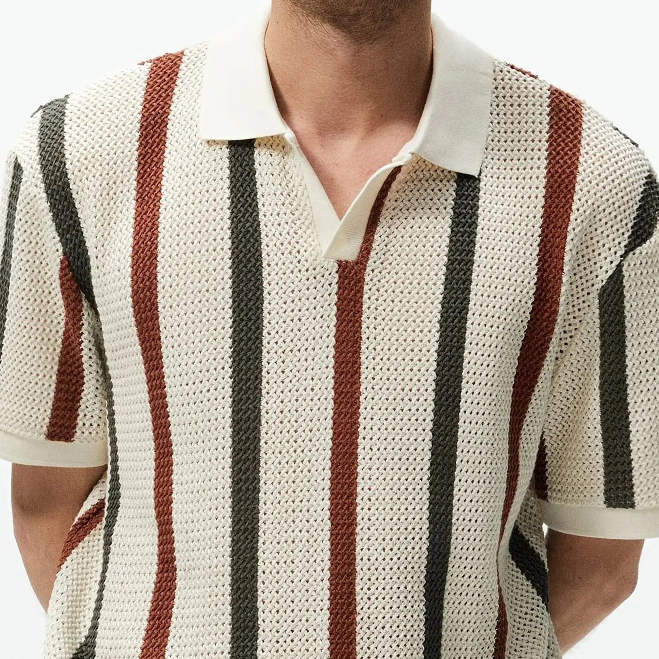 Men's Summer Knit Polo Shirt With Stripes And Contrast